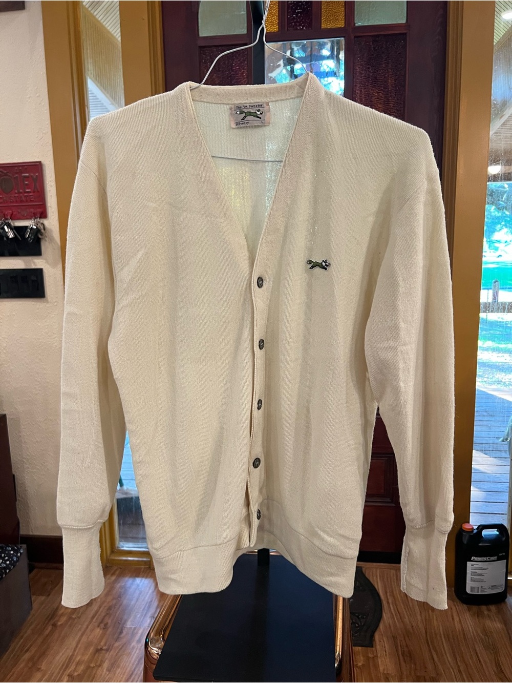 jcpenney “Fox Sweater” Cream V-Neck Button Cardigan Sweater